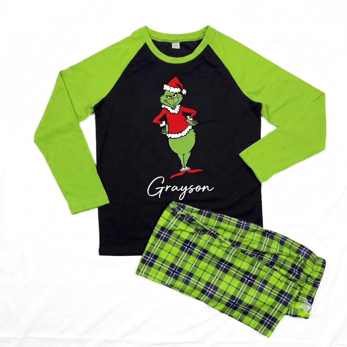 Custom Grinch Pajama Set, Personalized Name, Holiday Loungewear (Family Matching)